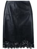 Lanvin Lace Hem Pencil Skirt, Women's, Size: 36, Black, Lamb Skin/viscose/polyester