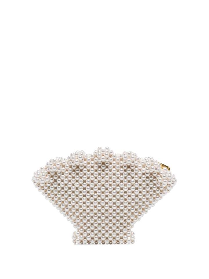 Shrimps Shell-shape Beaded Clutch - Cream
