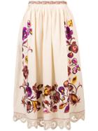 Ulla Johnson Embroidered Floral Full Skirt - Neutrals