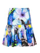 Msgm Floral Print Pleated Skirt - Blue