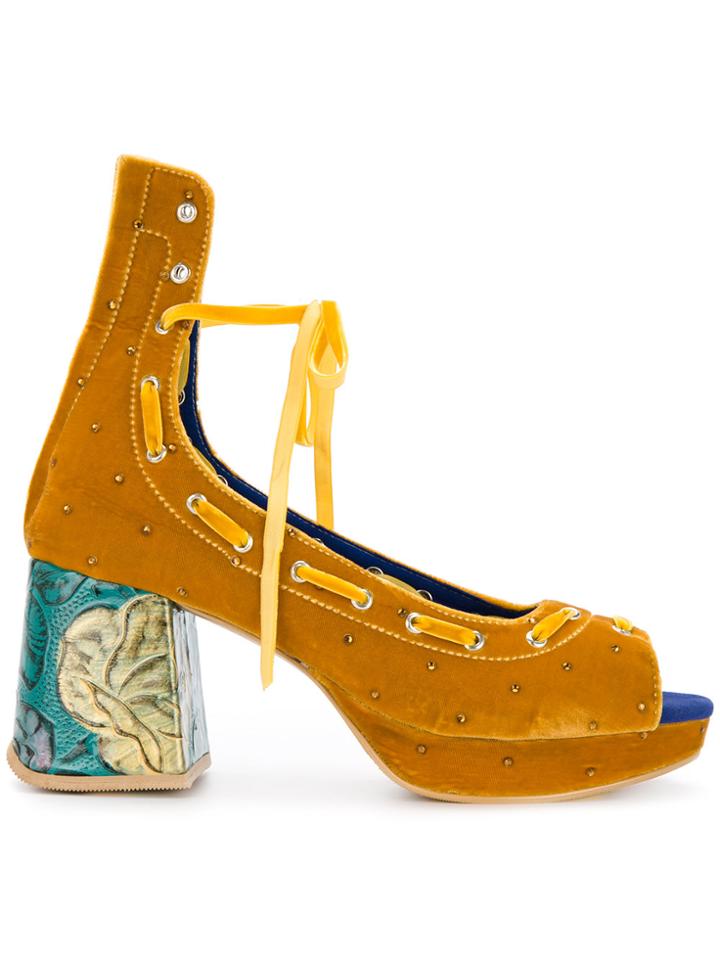 Mikio Sakabe Chunky Heel Lace-up Sandals - Yellow & Orange