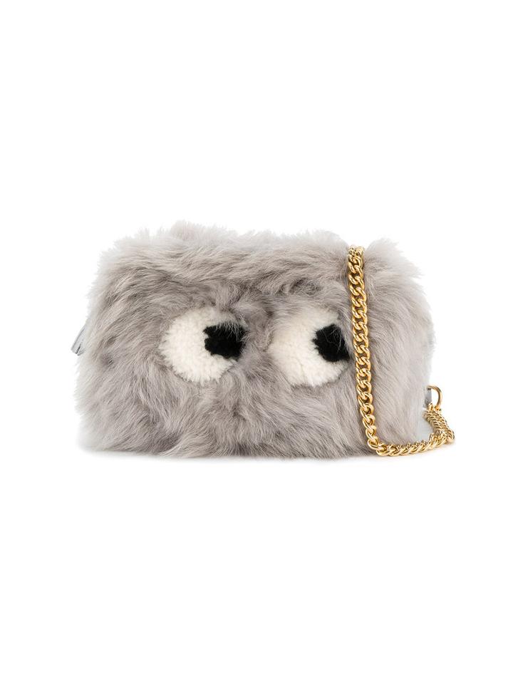 Anya Hindmarch - 'eyes' Shearling Cross Body Bag - Women - Leather/sheep Skin/shearling - One Size, Grey, Leather/sheep Skin/shearling
