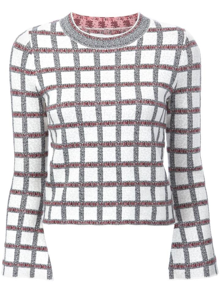 Derek Lam 10 Crosby Checked Slit Longsleeved Blouse, Women's, Size: Small, White, Wool