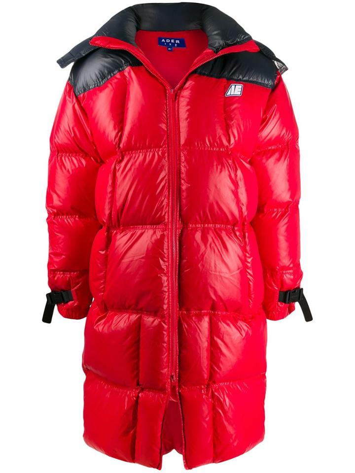Ader Error Long-line Puffer Coat - Red