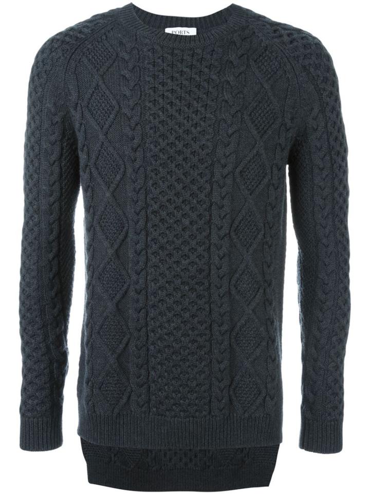 Ports 1961 Cable Knit Jumper, Men's, Size: Medium, Grey, Wool