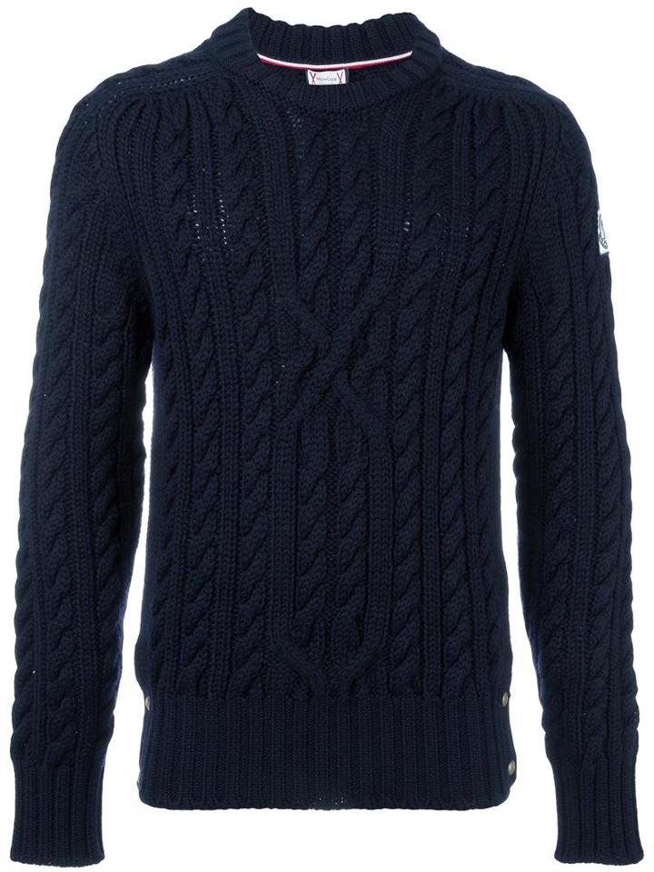 Moncler Gamme Bleu Cable Knit Sweater, Men's, Size: Small, Blue, Wool/polyester/polyamide