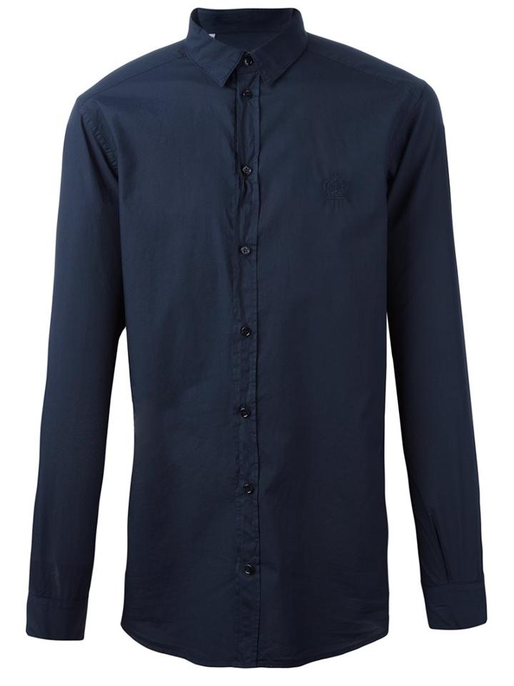 Dolce & Gabbana Crown Embroidered Shirt, Men's, Size: 39, Blue, Cotton