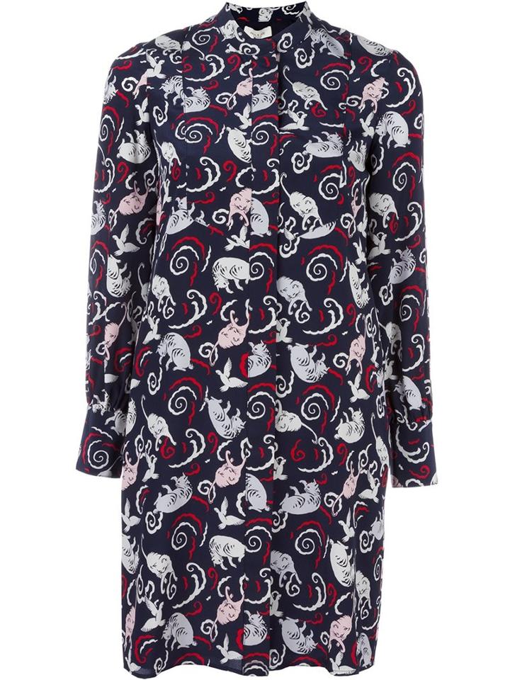 Paul & Joe Printed Shirt Dress, Women's, Size: 38, Blue, Silk/acetate/cupro