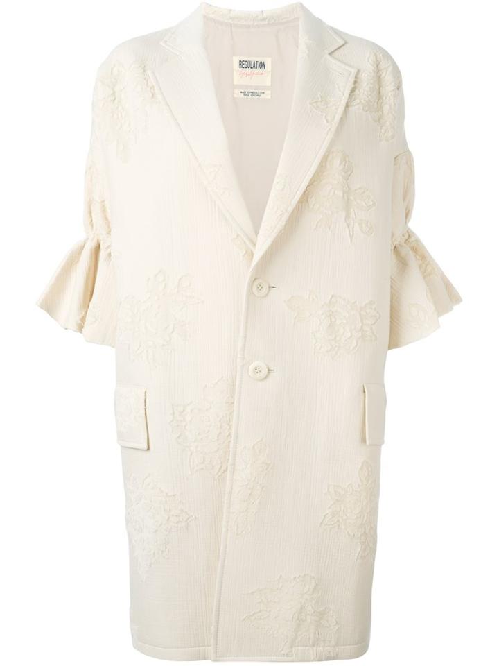 Yohji Yamamoto Distressed Egg Shape Single Breasted Coat, Women's, Size: 2, Nude/neutrals, Cotton/cupro