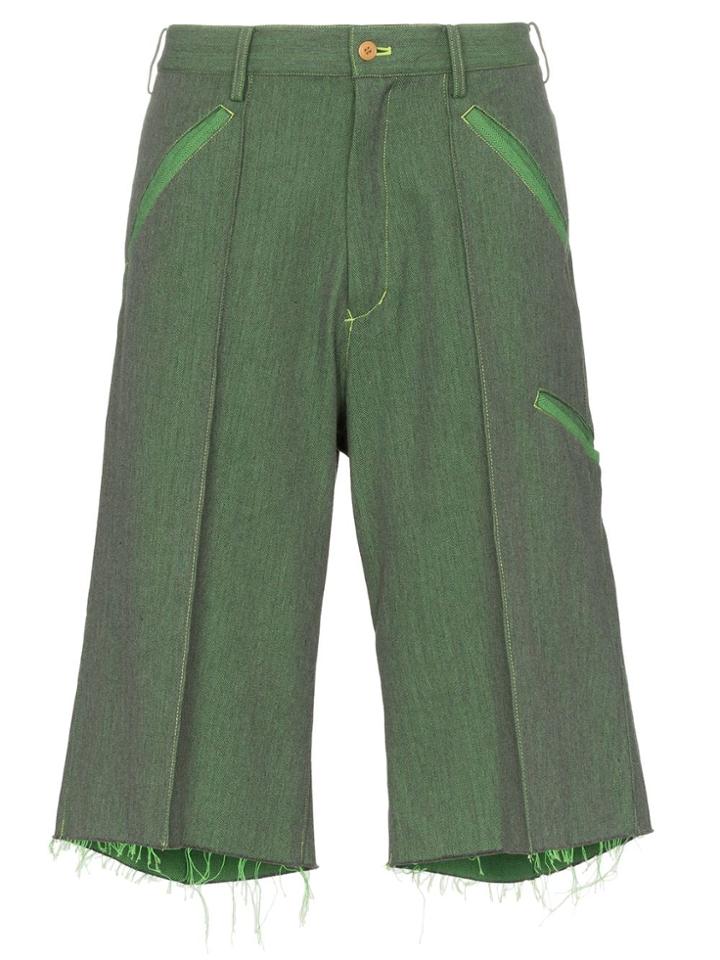 Sulvam Frayed Hem Cotton Bermuda Shorts - Green