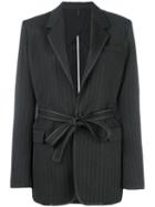 Helmut Lang Tonal Striped Blazer, Women's, Size: 6, Black, Wool/polyester