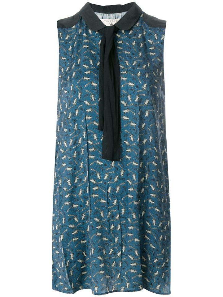 Cotélac Squirrel Print Sleeveless Blouse - Blue