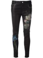 Pihakapi Flower Print Skinny Trousers, Women's, Size: Small, Black, Calf Leather/cotton/spandex/elastane
