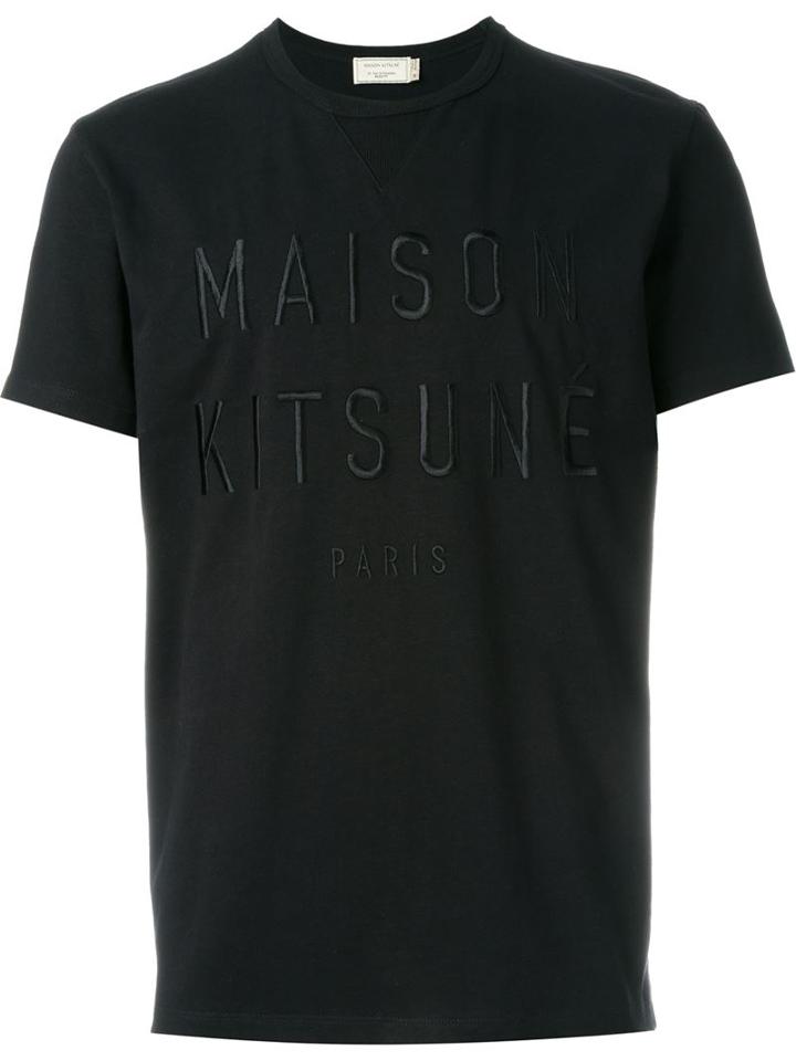 Maison Kitsuné Embroidered Logo T-shirt, Men's, Size: Xl, Black, Cotton/linen/flax