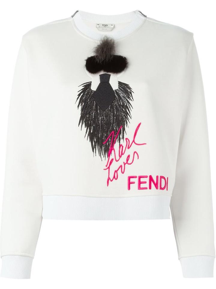 Fendi 'karlito' Sweatshirt, Women's, Size: 40, White, Cotton/polyamide/viscose/mink Fur