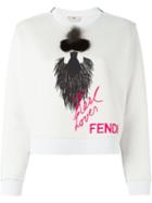 Fendi 'karlito' Sweatshirt, Women's, Size: 40, White, Cotton/polyamide/viscose/mink Fur