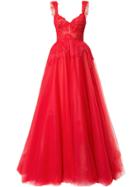 Monique Lhuillier Lace-embroidered Flared Ball Gown