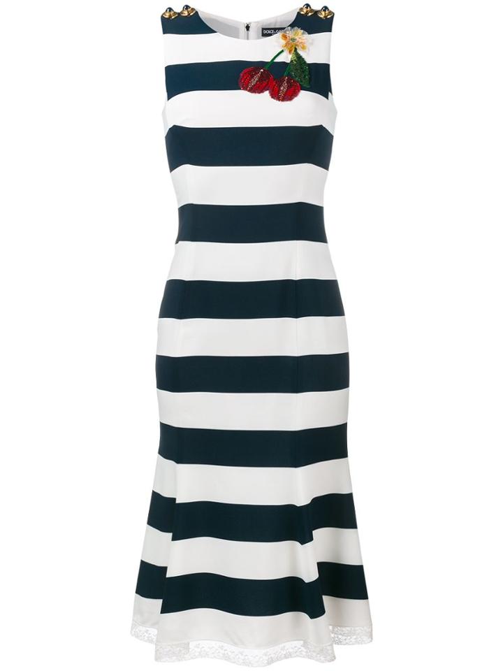 Dolce & Gabbana Cherry Applique Stripe Dress - Blue