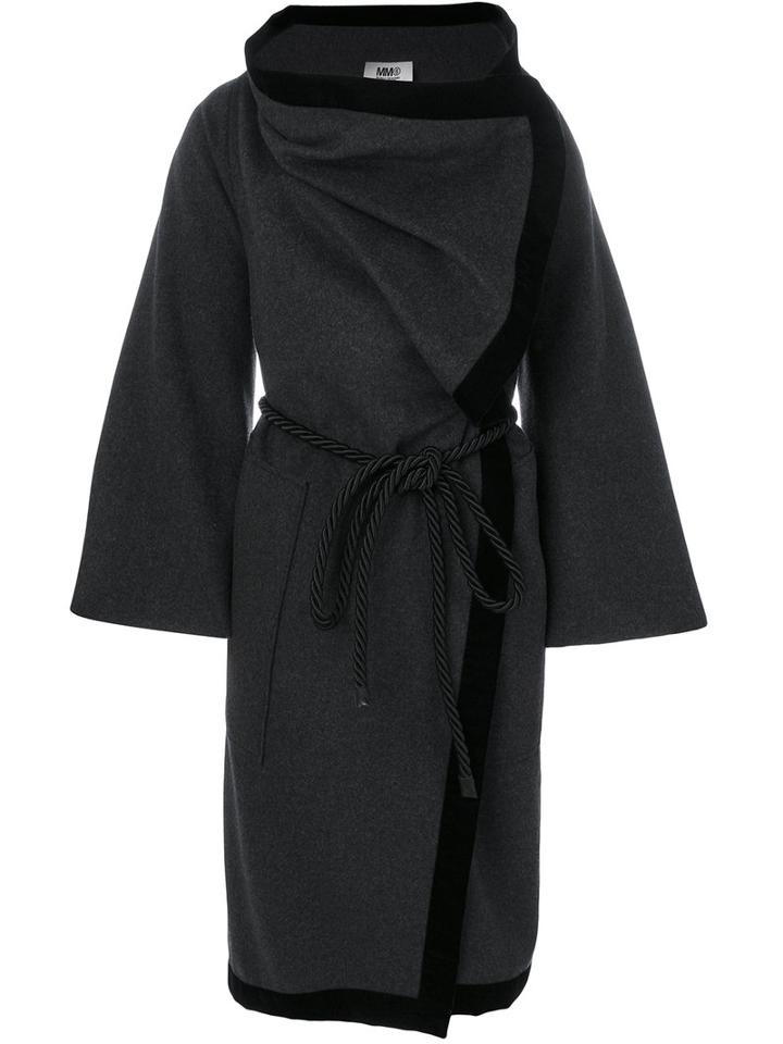 Mm6 Maison Margiela - Belted Oversized Coat - Women - Polyamide/wool - 42, Grey, Polyamide/wool