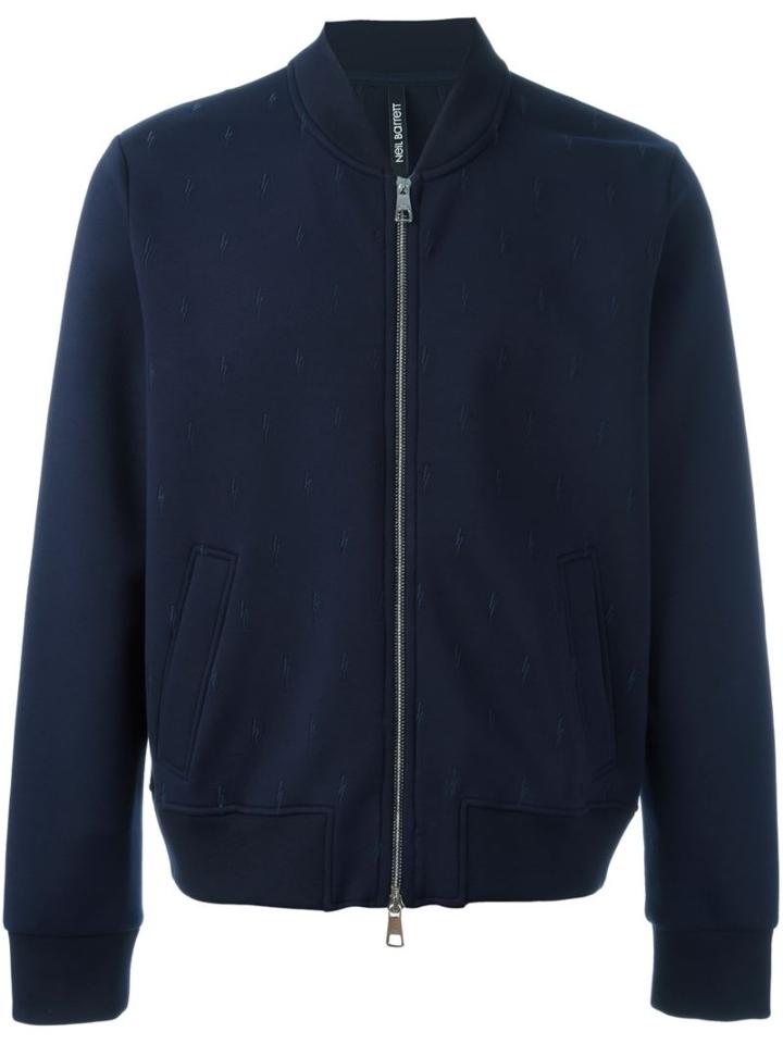 Neil Barrett Lightning Bolt Bomber Jacket, Men's, Size: Xxs, Blue, Cotton/spandex/elastane/lyocell/viscose