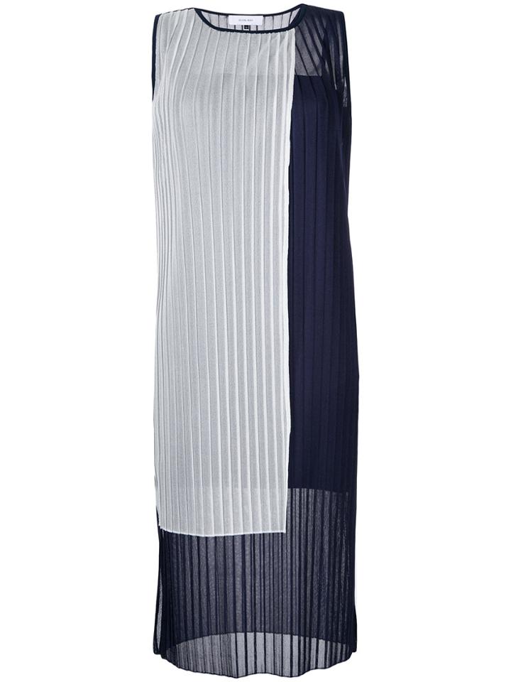 Le Ciel Bleu Pleated Block Colour Dress - Blue