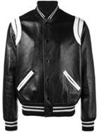 Saint Laurent Stripe Leather Varsity Jacket - Black