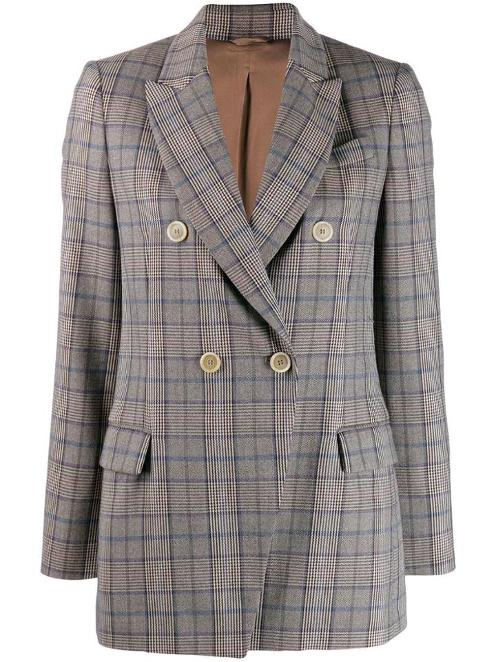 Brunello Cucinelli Double-breasted Check Blazer - Grey