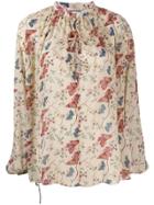 Semicouture Floral-print Tie-neck Blouse - Neutrals