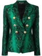 Balmain - Printed Double Breasted Blazer - Women - Cotton/polyamide/polyester/viscose - 38, Green, Cotton/polyamide/polyester/viscose