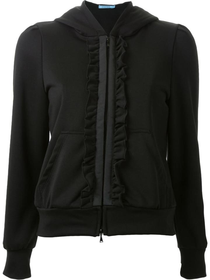 Guild Prime Zip Up Ruffle Fastening Hoodie, Women's, Size: 36, Black, Cotton/polyester/lyocell