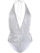 Oseree Sequinned Halterneck Swimsuit - Silver