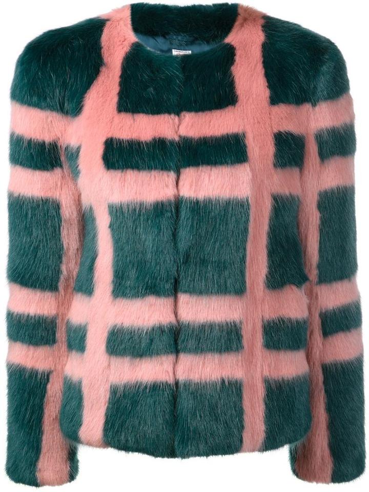 Shrimps 'gustav' Faux-fur Plaid Coat, Women's, Size: 10, Pink/purple, Modacrylic/polyester