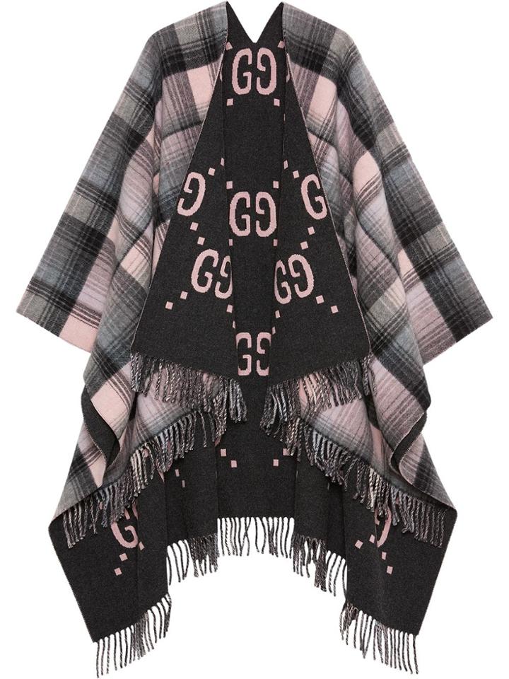 Gucci Poncho In Lana Gg Reversibile - Grey