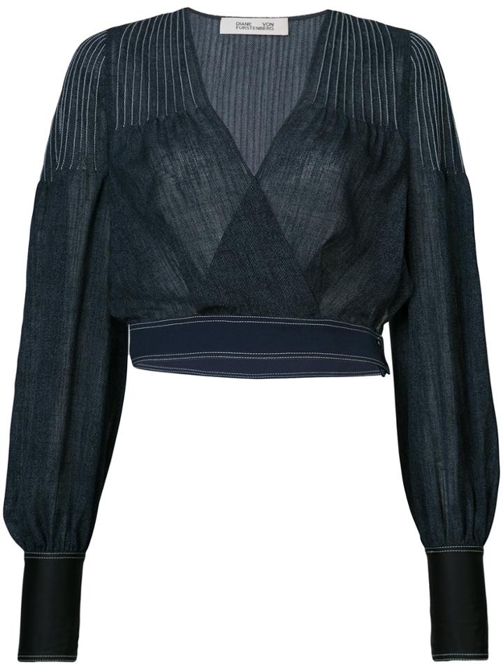 Dvf Diane Von Furstenberg Cropped Denim V-neck Blouse - Blue