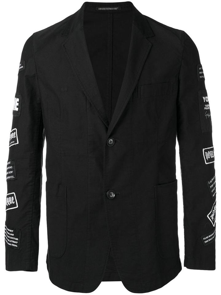 Yohji Yamamoto Branded Patch Sleeve Jacket, Men's, Size: 4, Black, Cotton