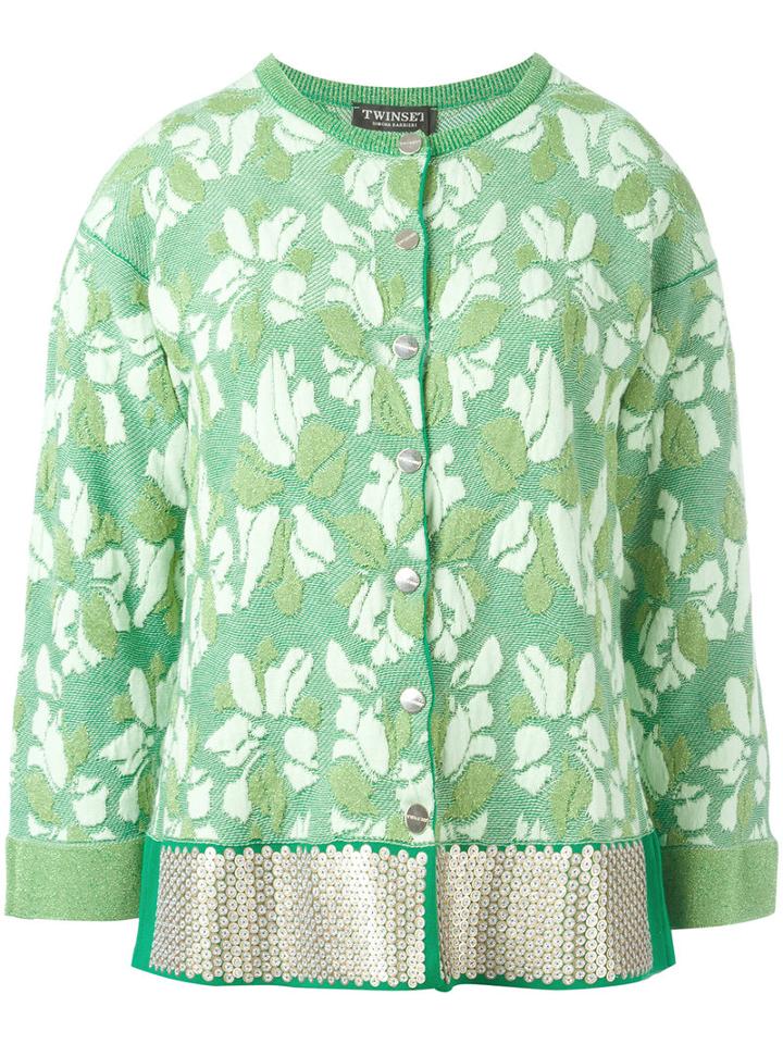 Twin-set Floral Pattern Fitted Jacket, Women's, Size: Large, Green, Cotton/polyamide/polyester/viscose