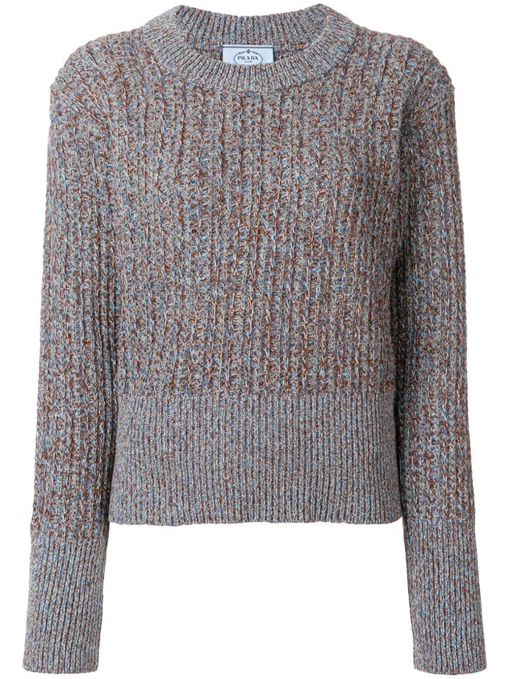 Prada Glitter Effect Rib Knitted Sweater - Blue