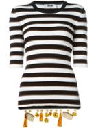 Msgm Embellished Hem Striped Top, Women's, Size: Large, Black, Cotton/polyamide/spandex/elastane