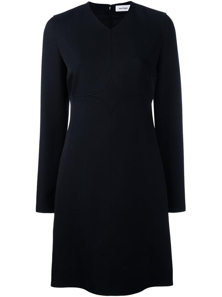Courrèges Long Sleeve Shift Dress, Women's, Size: 36, Black, Polyester/viscose/wool