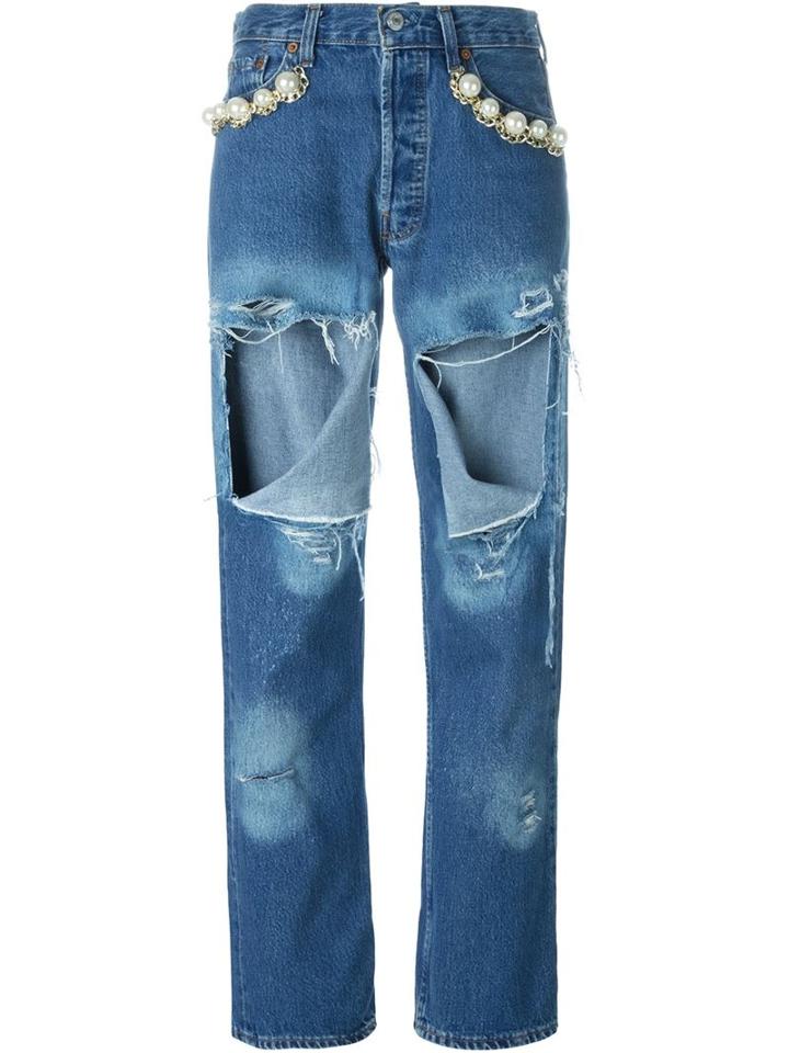 Forte Couture Distressed Embellished Jeans, Women's, Size: 29, Blue, Cotton