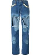 Forte Couture Distressed Embellished Jeans, Women's, Size: 29, Blue, Cotton