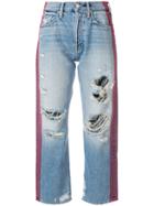 Mother Contrast Stripe Distressed Jeans - Blue