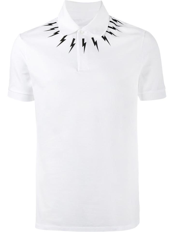 Neil Barrett Bolt Print Polo Shirt, Men's, Size: Large, White, Cotton