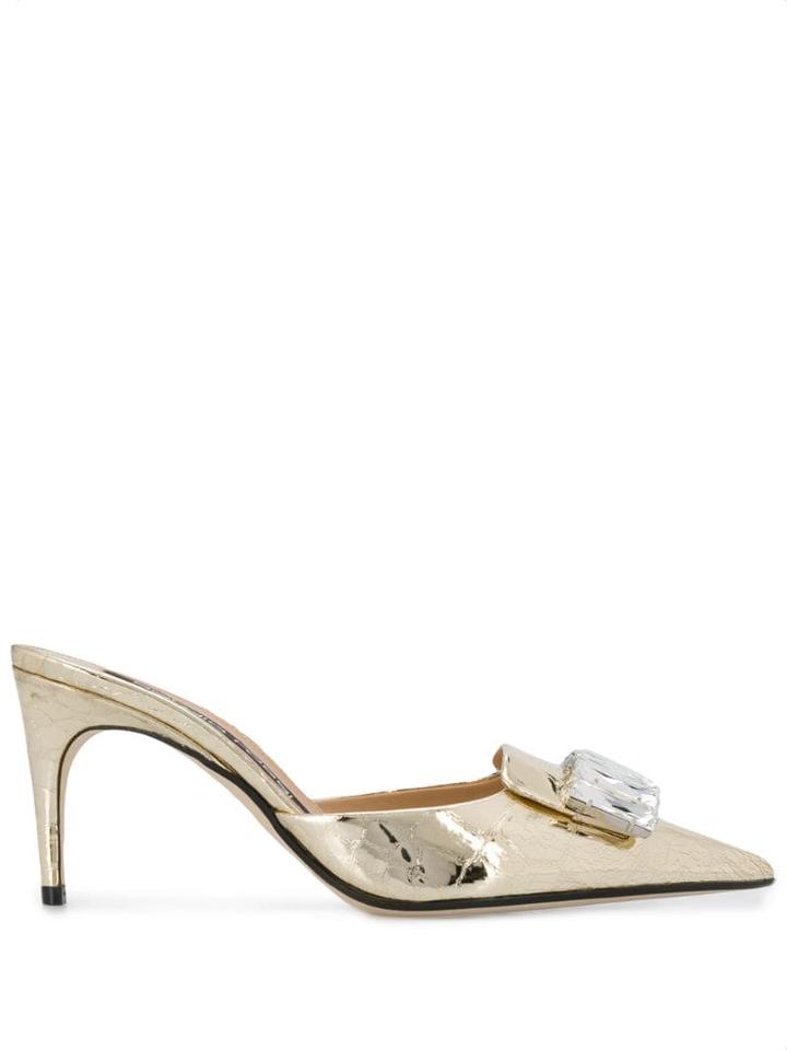 Sergio Rossi Crystal Embellished Mules - Gold