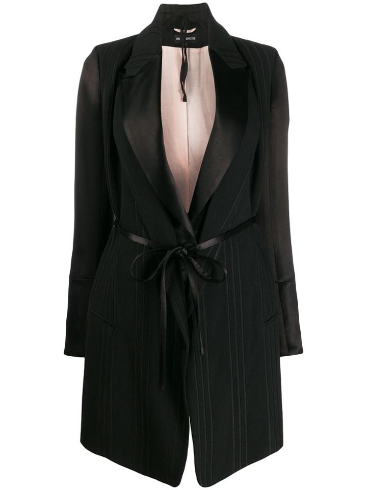 Ann Demeulemeester Striped Belted Coat - Black