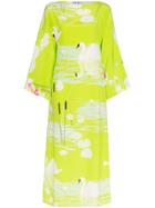 Bernadette Lily Swan-print Silk Midi Dress - Green