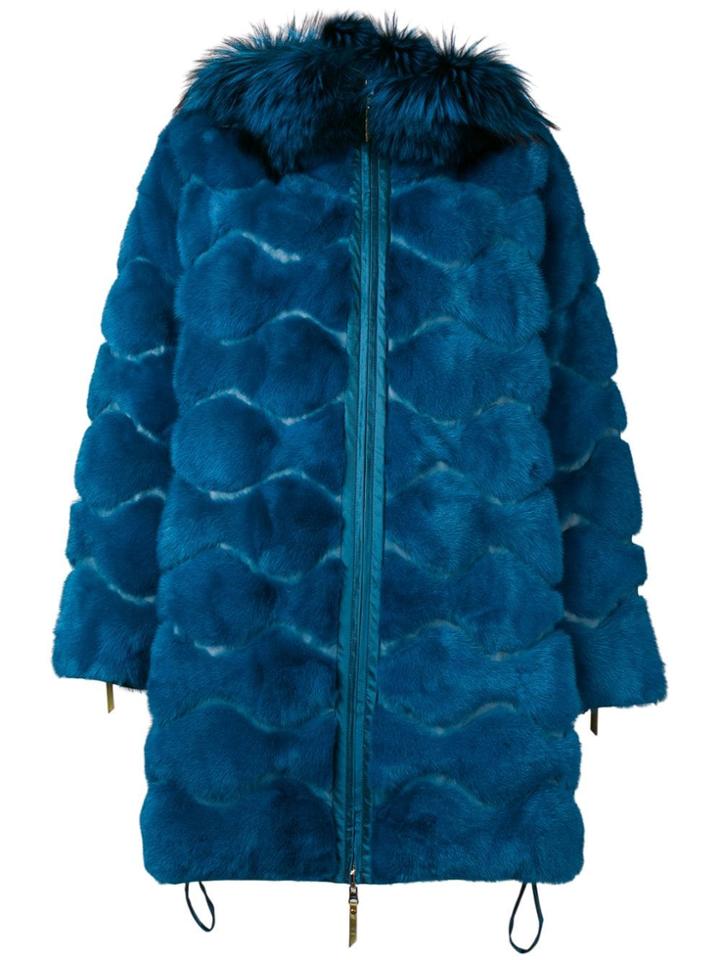 Liska Wavy Paneled Parka Coat - Blue