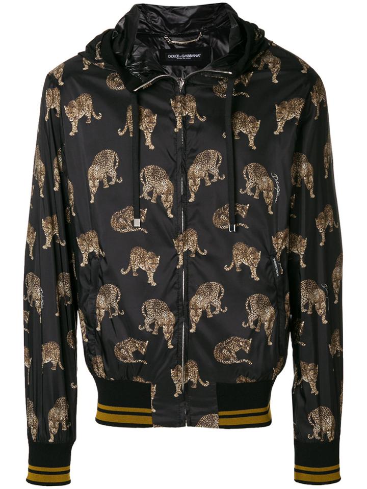 Dolce & Gabbana Leopard Print Hooded Jacket - Black