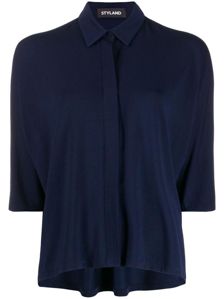 Styland Asymmetric Hem Shirt - Blue