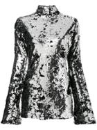 Halpern Bell Sleeve Sequin Mini Dress - Black